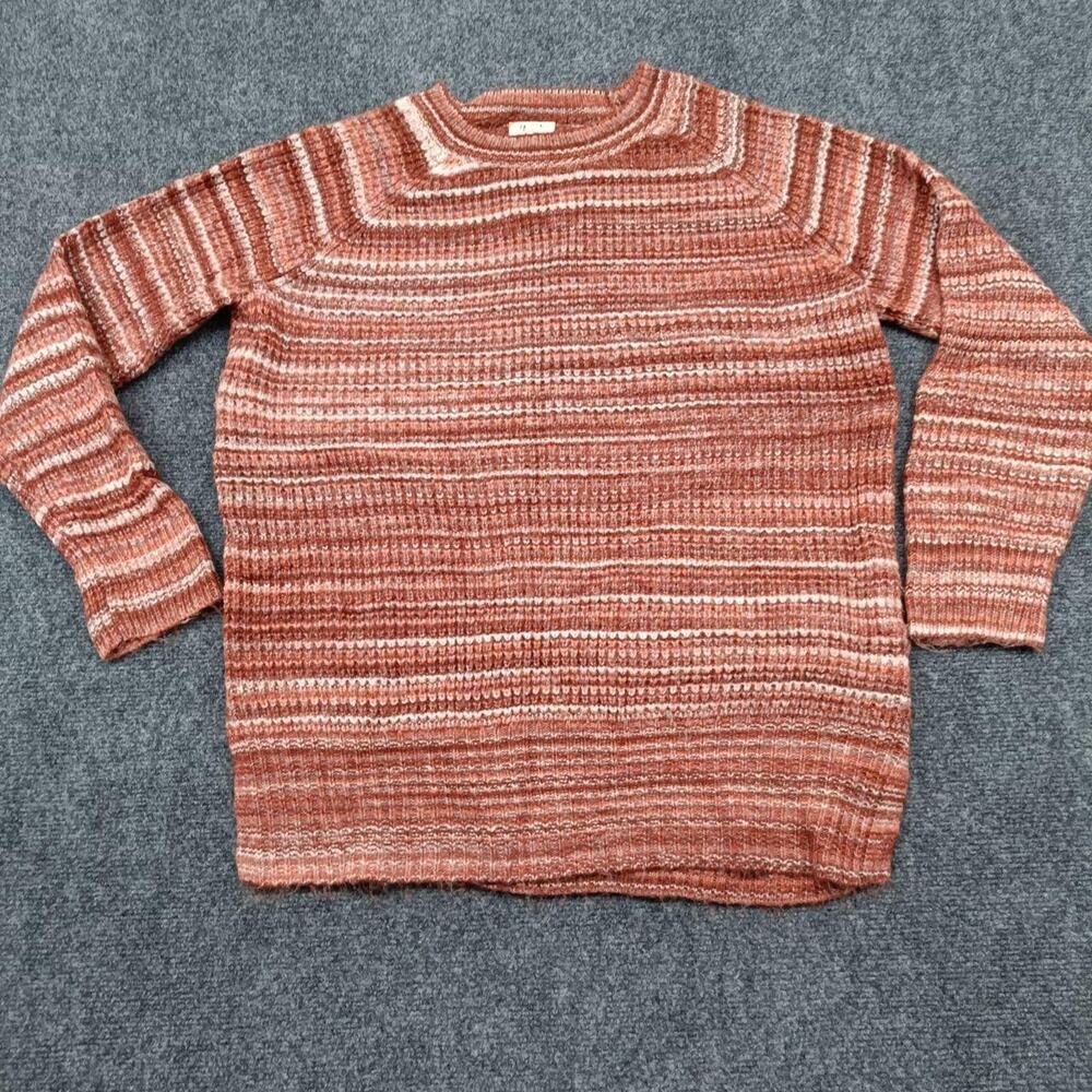 A.N.A Sweater Women's Medium Brown Multi Stripe Knit Crew Neck Pullover Cardigan